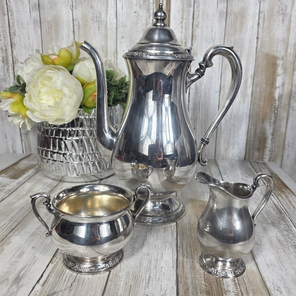 International Silver Camille Silverplate Coffee Pot Sugar Bowl Creamer 3pc Set - Picture 6 of 16